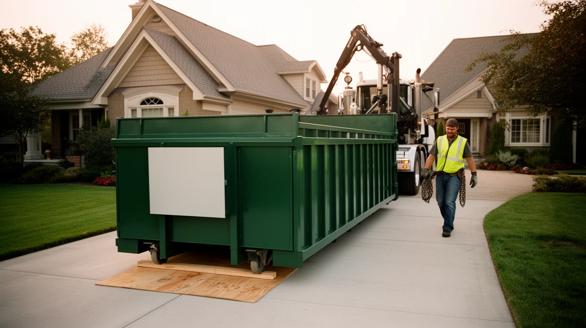 Apex Dumpster Rental Bakersfield roll-off dumpster delivered to a driveway
